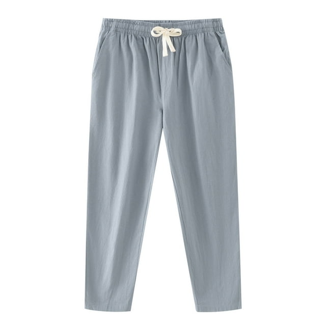 Afdoent Pantalon Homme Rétro Poches Taille Basse Cordon Imitation Coton et Lin Pantalon Décontracté Jogging Confortable