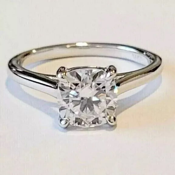 2 Ct Cushion-Cut Moissanite Solitaire Engagement Ring 14K White Gold Plated
