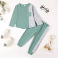 thumbnail image 2 of Kucnuzki 2T Toddler Boy Winter Outfits Pants Sets 3T Long Sleeve Color-Blcoked Patchwork Pocket Pull-Over Top Elastic Pants 2PCS Set Blue, 2 of 9