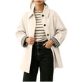 thumbnail image 2 of TGSLY Women's Button Down Trench Coat Casual Collared Long Sleeve Jacket with Plaid Lining Loose Solid Color Mid‑Length Outerwear with Pockets S, 2 of 8