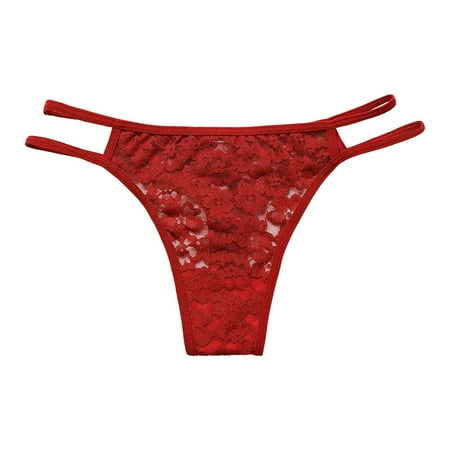 

Qcmgmg Womens Thong Underwear Lace T-Back Underwear Low Rise Seamless Panties Wine Red S