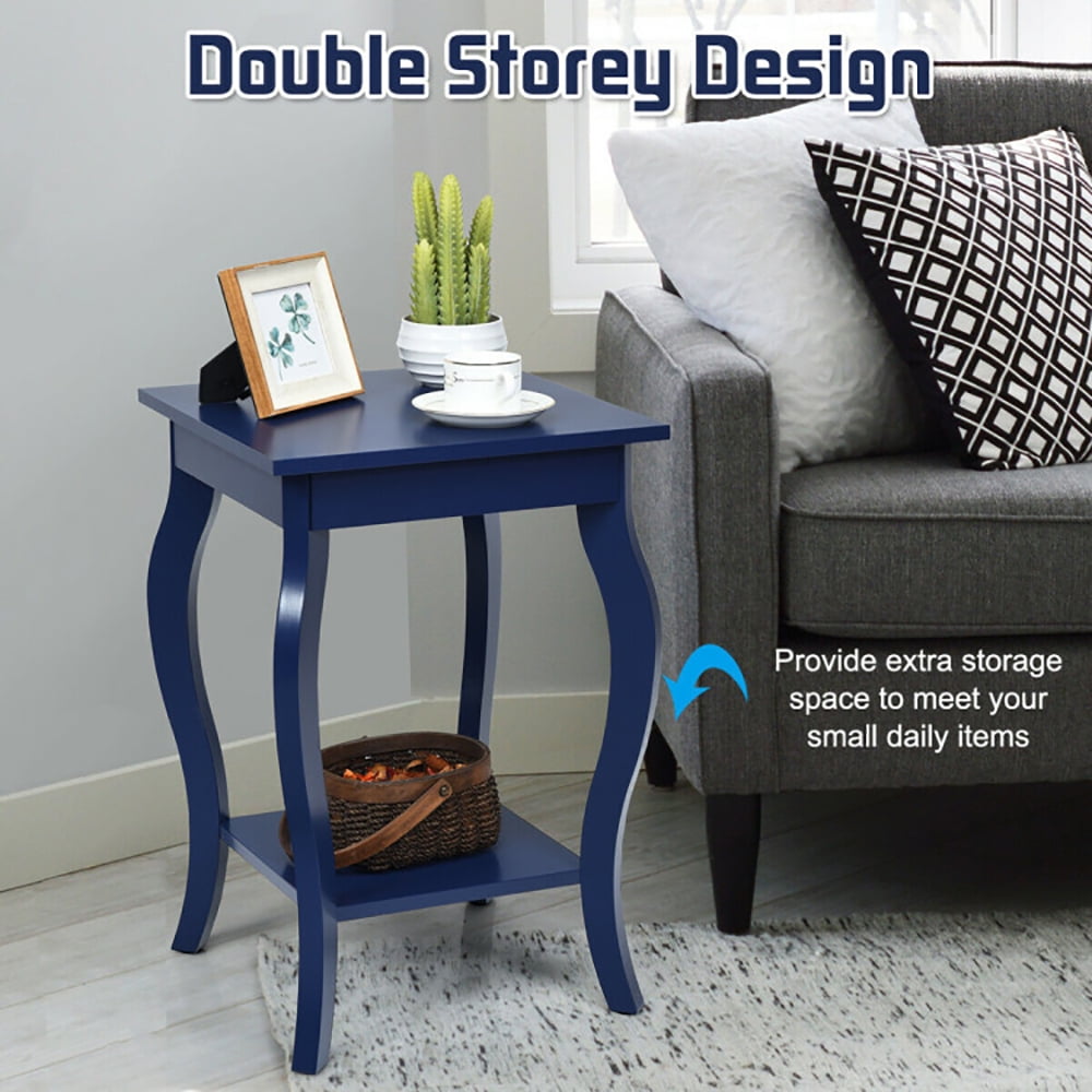Finihen End Side Table, Square Nightstand, Set of 2 Side Table Sofa Table Night Stand with Shelf, for Living Room, Bedroom, Blue