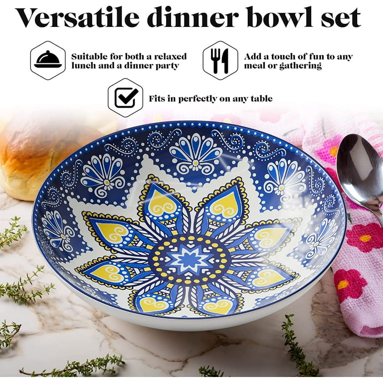 American Atelier 9-inch Dinnerware Pasta Bowls Set of 4, Kitchen