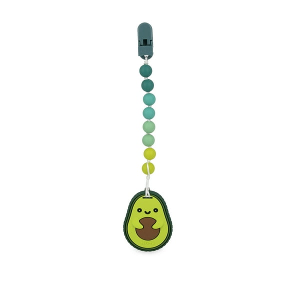 Nuby Pacifinder Pacifier Clip and Silicone Teether Toy for Infants, Green Avocado Design