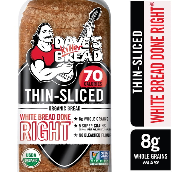 Pack of 3 Dave's Killer Bread Organic Thin Sliced White Bread Done Right Artisan Style Bread, 20.5 oz (packaging may vary)