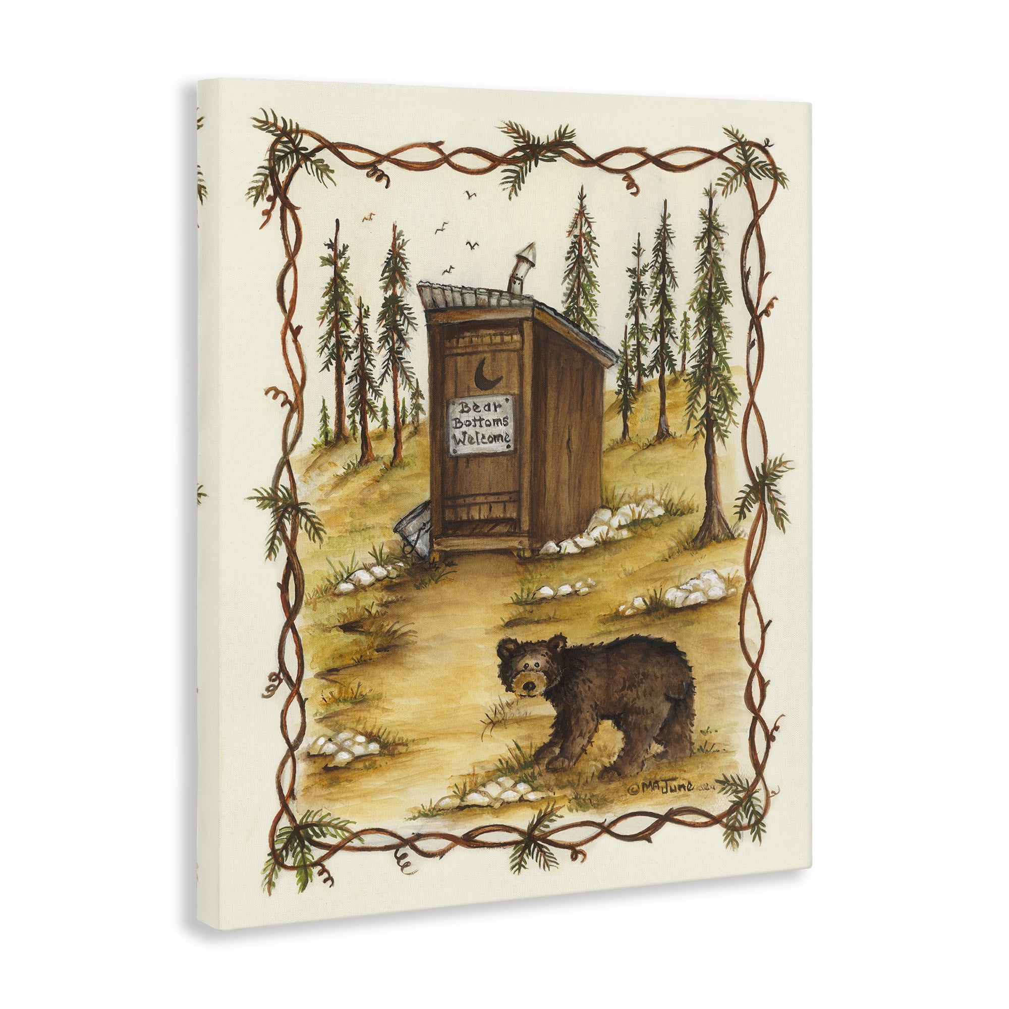 Stupell Industries Bear Bottoms Welcome Animals & Insects Painting Gallery Wrapped Canvas Art Print Wall Art, 16 x 20