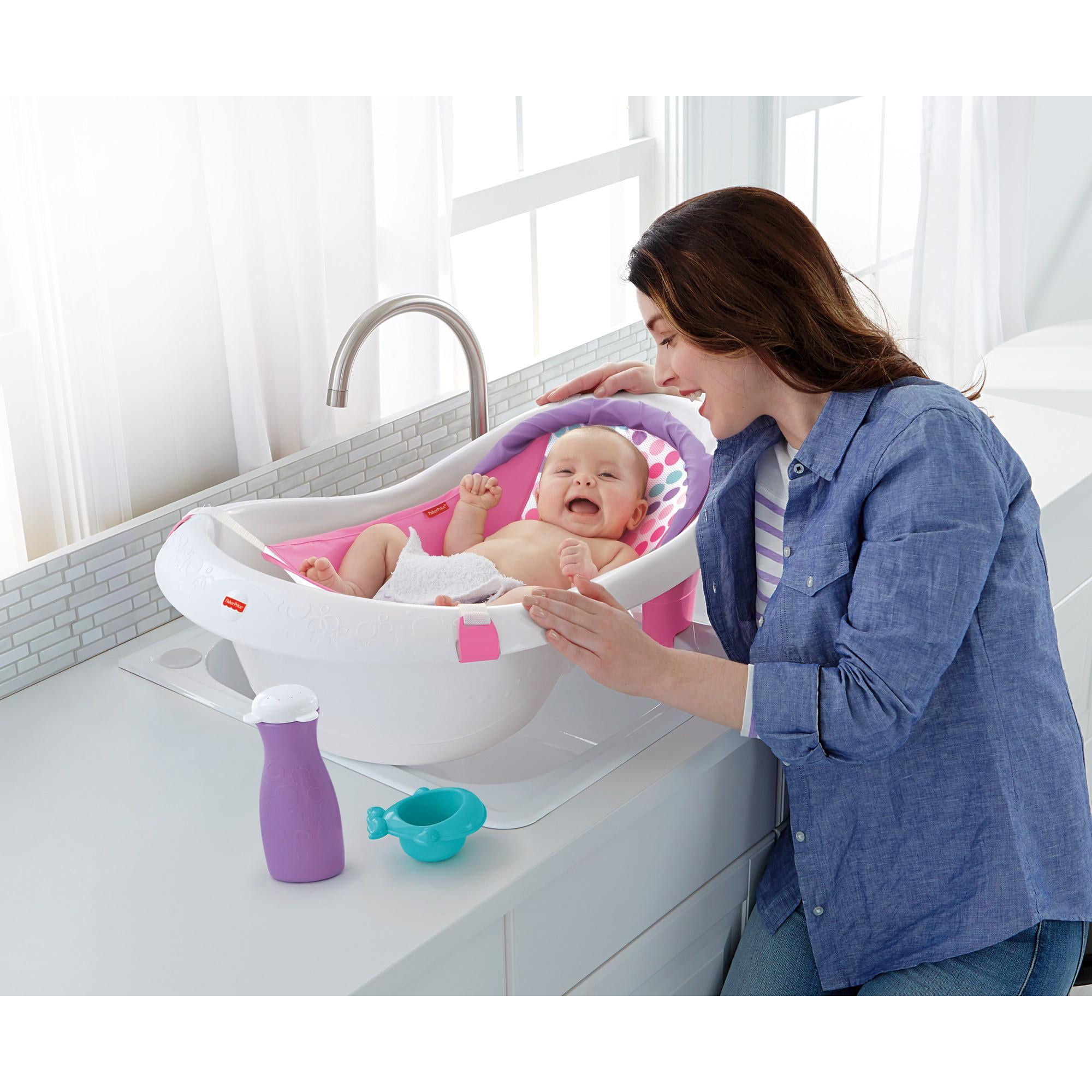 Baby Bath Time Splash&Play Pink Bath Tub With Support Sling & FREE Rinser+Bottle 