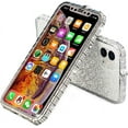 thumbnail image 3 of Compatible with iPhone 11 Pro Bling Glitter Case for Women Cute Diamond Rhinestone with Shiny Sparkly Sticker Skin Plating Metal Bumper Frame Edge Protective Cover Girly Fashion Case Silver, 3 of 13