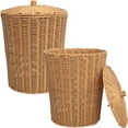 thumbnail image 3 of happimess Ollie Coastal Contemporary Resin 4.7-Gallon Tapered Round Wicker Waste Basket with Lid, Natural (Set of 2), 3 of 6