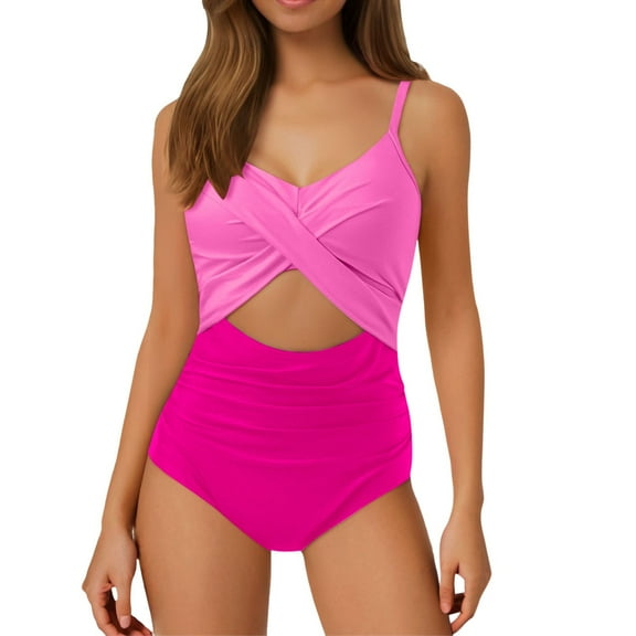 RUTAYY Women's One Piece Swimsuits High Waisted Wrap Tie Back Solid Color Water Sport Swimsuit