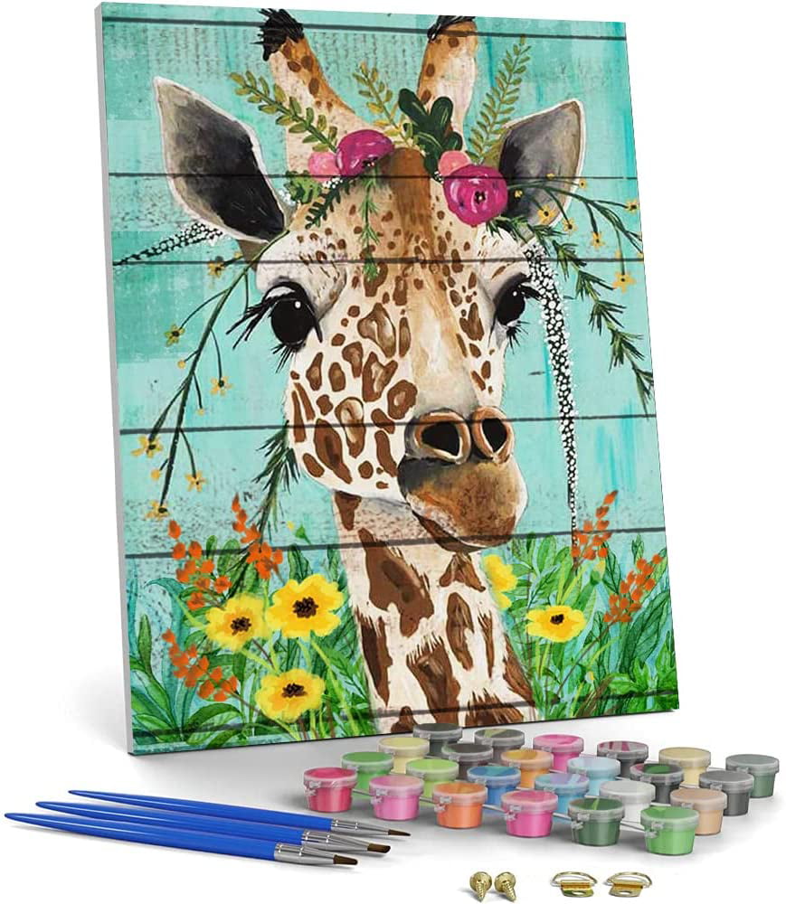 Komking Paint by Numbers for Adults Kids Framed, DIY Paint by Number Kits  Art Craft for Home Decor, Colorful Giraffe, 16Wx20L - Framed