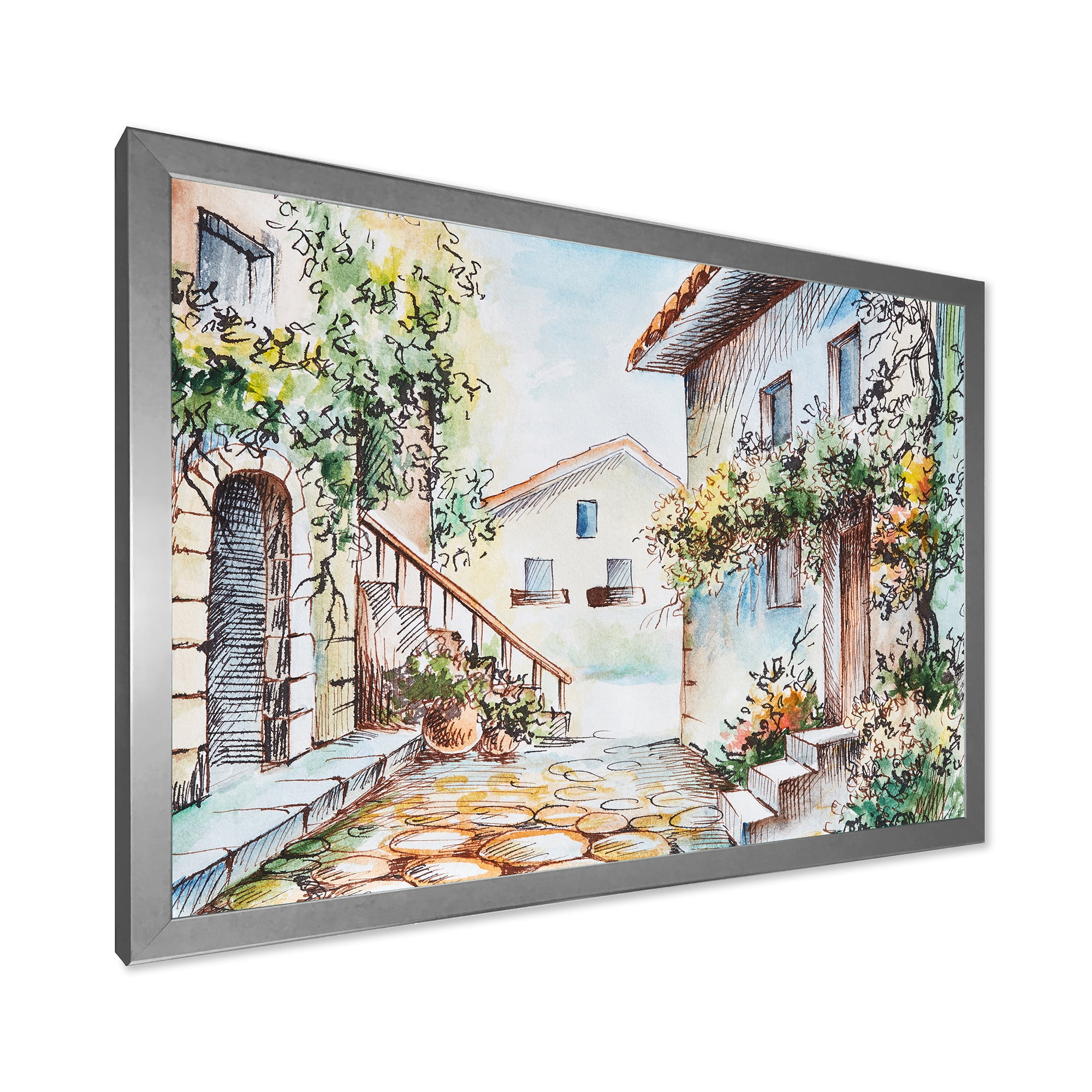 Designart 'Sunny Day At The Vintage City Cozy Street' Traditional Framed Art Print