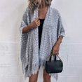 thumbnail image 5 of 1PC Top Gray Cotton Ladies Crochet Open Knit Fringe Cape Shawl Sweater Cardigan, 5 of 6