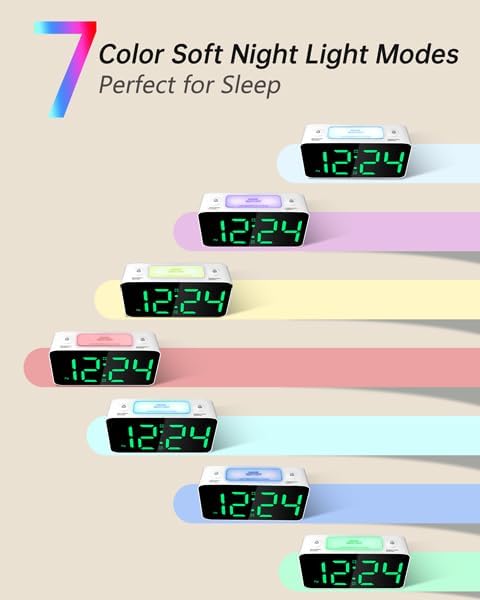Super Loud Alarm Clock for Heavy Sleepers Adults,Digital Clock with 7 Color NightLight,Adjustable Volume,Dimmer,USB Charger,Small Clocks for Bedrooms,Ok to Wake Up for Kids,Teens (White+RGB)
