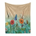 thumbnail image 1 of Spring Soft Flannel Fleece Throw Blanket, Flourishing Nature Illustration with Butterflies and Dragonflies Colorful Pattern, Cozy Plush for Indoor and Outdoor Use, 60" x 80", Multicolor, by Ambesonne, 1 of 6