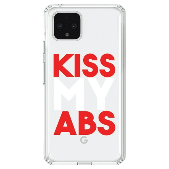 DistinctInk Clear Shockproof Hybrid Case for Google Pixel 4 (6.1" Screen) - TPU Bumper Acrylic Back Tempered Glass Screen Protector - Kiss My Abs