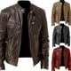 thumbnail image 5 of Chaqueta de cuero sintético con bolsillo decorativo y cremallera cálida para caballero de invierno, chaqueta de cuero de corte entallado y cuello vertical, 5 of 6