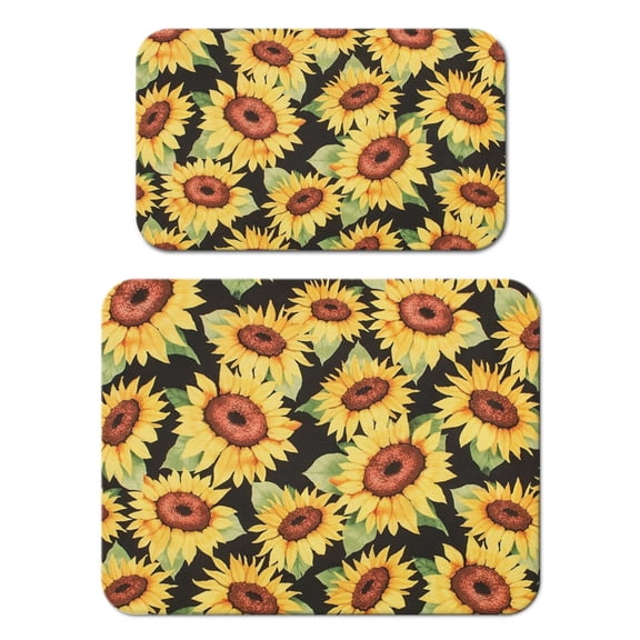 2 Pack Washable Rubber Sunflower Cute Floral Dish Drying Mats for Kitchen Counter Home Large Coffee Bar Pad Accessories and Decor for Utensils Stemware (2pcs 18''x24'' 19.5''x12'')