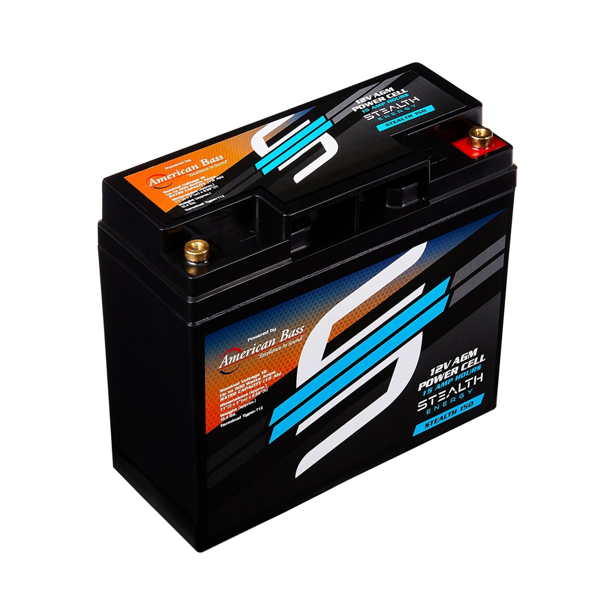 American Bass Audio Stealth 150 12V 15Ah AGM Battery  Maintenance-Free, Sealed Power for Car Audio & More