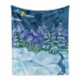 thumbnail image 1 of Christmas Soft Flannel Fleece Blanket, Print of Winter Scenery Snow on Pine Trees Full Moon New Year Themed, Cozy Plush for Indoor and Outdoor Use, 60" x 80", Blue Violet and Green, by Ambesonne, 1 of 5