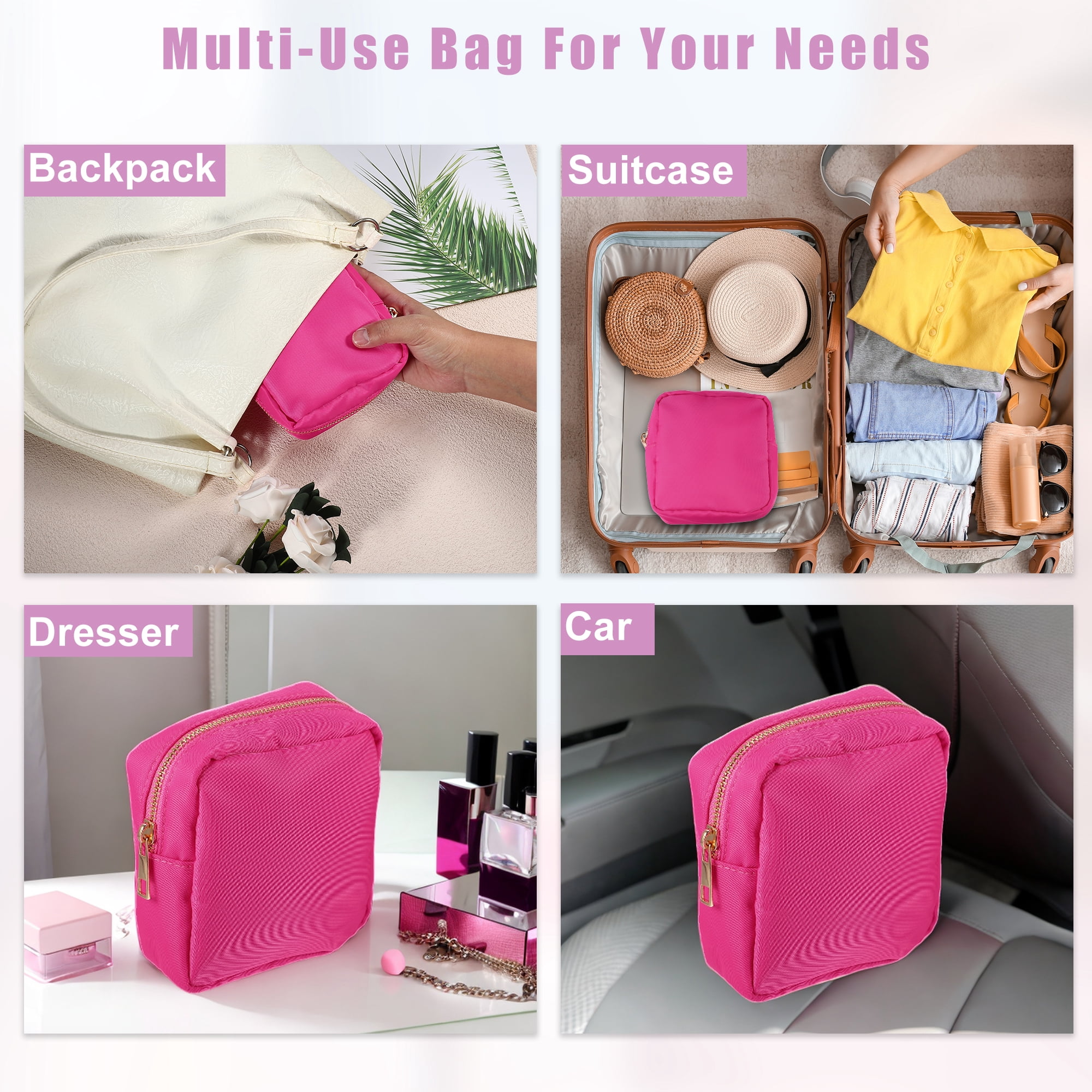Unique Bargains 1Pc Nylon Mini Waterproof Storage Makeup Bag Waterproof Storage Rose Red