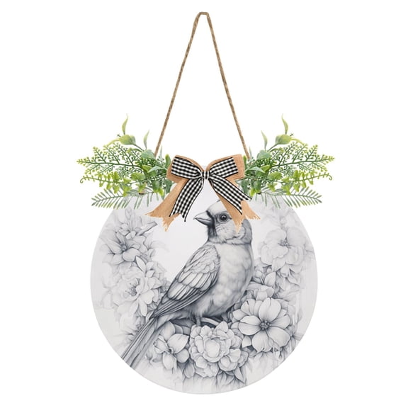 Realistic Birds Front Door Porch Decoration Hanging Sign with Artificial Green Plants and Bow for Home Outdoor Indoor