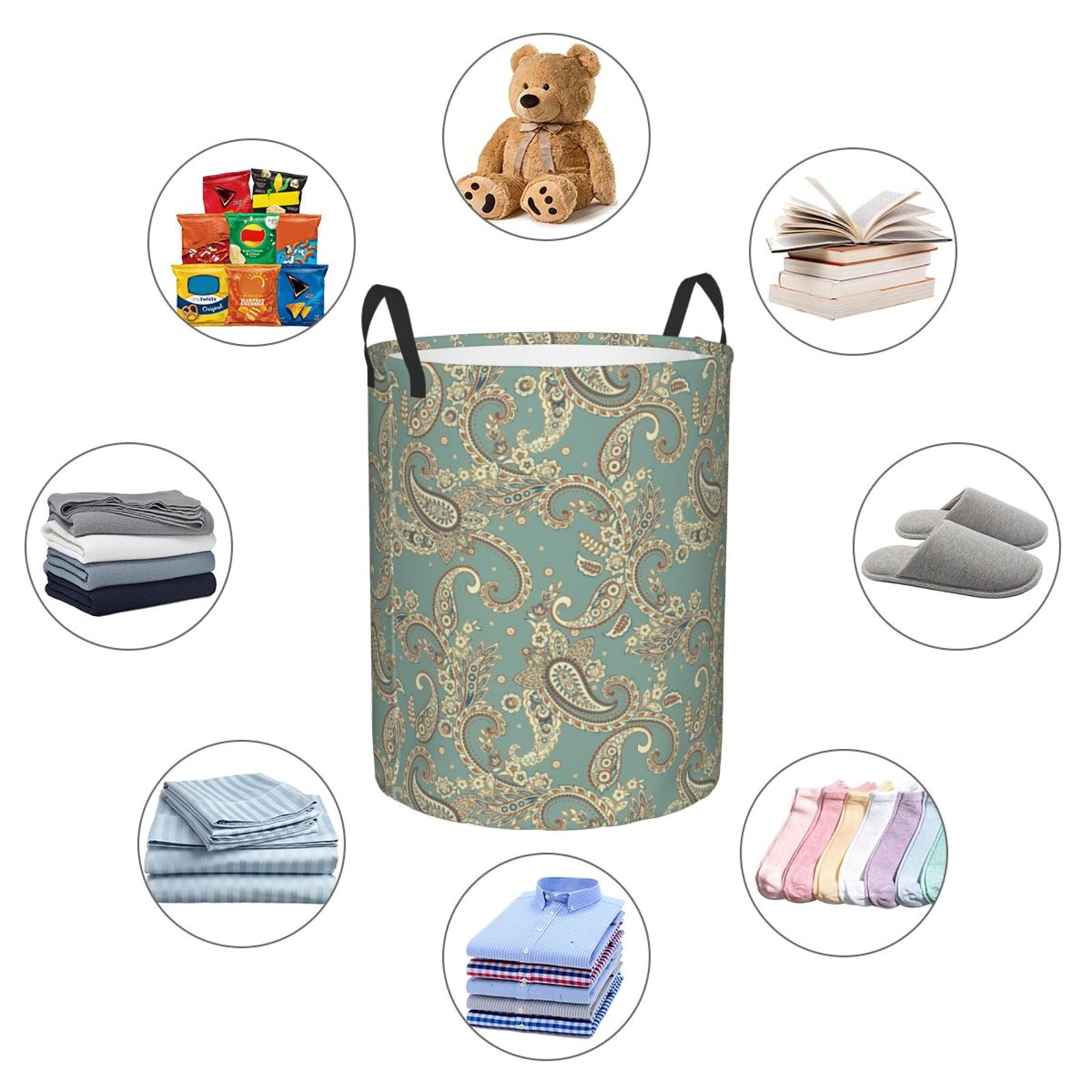Large Laundry Basket with Handles - Paisley Pattern No.9071 Kids Baby Dirty Clothes Laundry Hamper for Bedroom Aesthetic