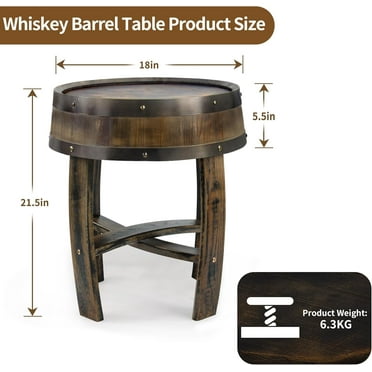 Solid Wood End Table, Whiskey Barrel Round Coffee Table, Couch Side Table for Small Spaces, Living Room, Bedroom, Farmhouse Decor Furniture