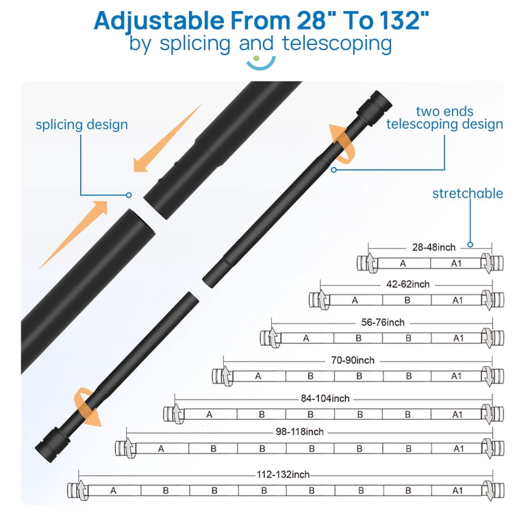 Sindcom Heavy-Duty Matte Black Curtain Rod, 28-132" photo 4