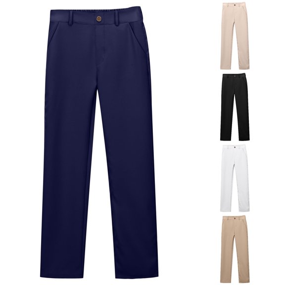 Zylarhe Boys' Pants Stretch Pull On Chino School Uniforms Youth Twill Pants for Kids Navy 9-10 Years