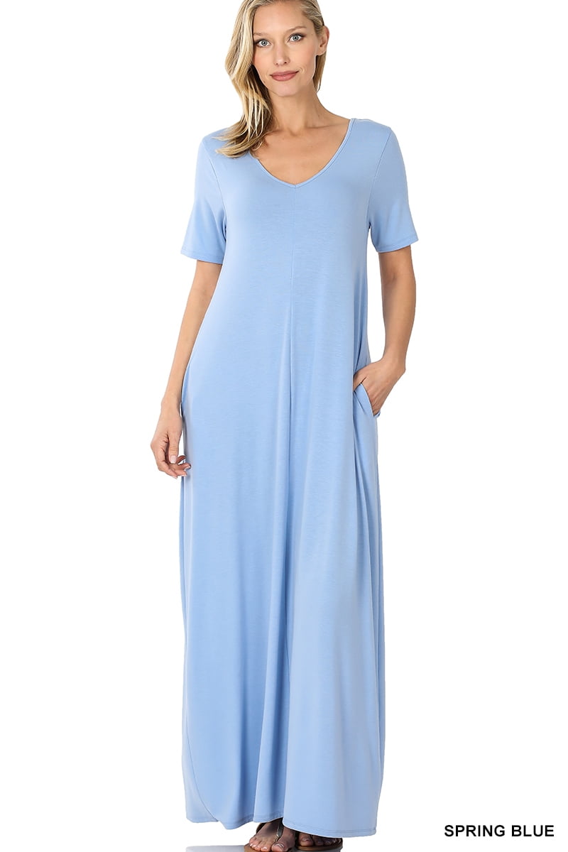 Loose Fit V-Neck Short Sleeve Long Tunic Dress main image 1