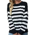 thumbnail image 3 of Aoochasliy Womens Sweaters Pullover Clothes O-Neck Knitted Sweater Contrast Striped Pullover Trendy Casual Tops, 3 of 6