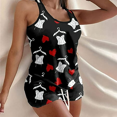 

Pajamas for Women KKCXFJX Women s Valentine s Day Love Printing Set Elastic Waist Short Pants Pajamas Sets