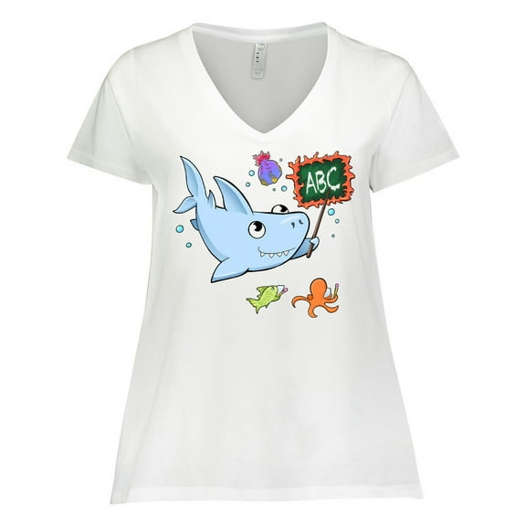 Inktastic Teacher Shark with School of Fish Women's Plus Size V-Neck T-Shirt