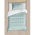 thumbnail image 1 of Grey Chevron Duvet Cover Set Twin Size, Herringbone Pattern in Simplistic Tones Art Deco Geometric Urban Style, Decorative 2 Piece Bedding Set with 1 Pillow Sham, Sea Green and Grey, by Ambesonne, 1 of 3