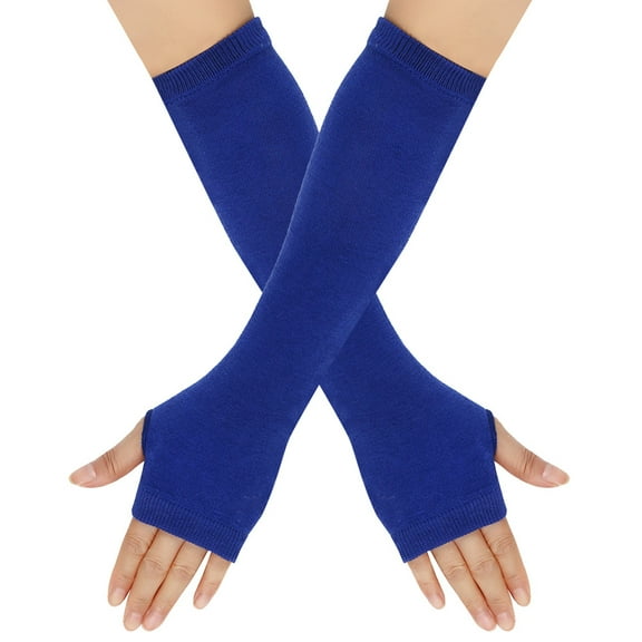 Nvzi Women Striped Long Fingerless Gloves, Winter Knitted Arm Warmers For Punk Rock/Cosplay/Goth/Christmas Party -Dark Blue