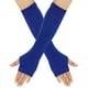 thumbnail image 1 of Nvzi Guantes largos sin dedos a rayas, calentadores de brazos tejidos de invierno para punk rock, cosplay, gótico y fiestas navideñas, azul oscuro, 1 of 5
