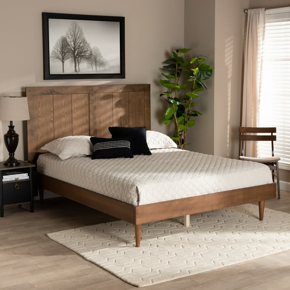 Baxton Studio Nicola Transitional Wood Back Support Platform Bed, Queen, Ash Walnut