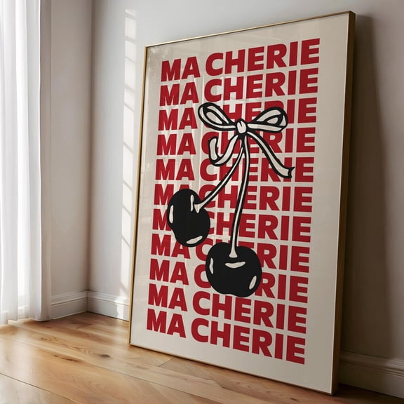 Ma Cherie Cherry Poster, Coquette Room Decor UNFRAMED PAPER POSTER, Home Decor, Vintage Gift, Living Room Dercor