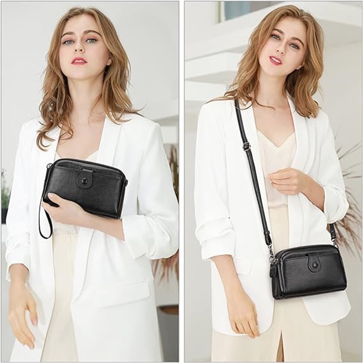 KAWELL Crossbody Bags for Women Genuine Leather Shoulder Purse Cross Body Bag with Wristlet Top Zipper