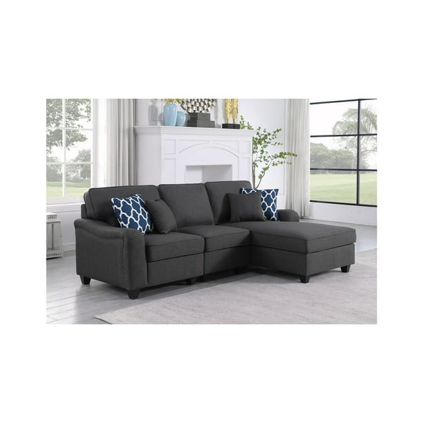 Lilola Home Leo Dark Gray Linen 3pc, Bandlon Sofa Chaise With Pull Out Sleeper And Storage Unit