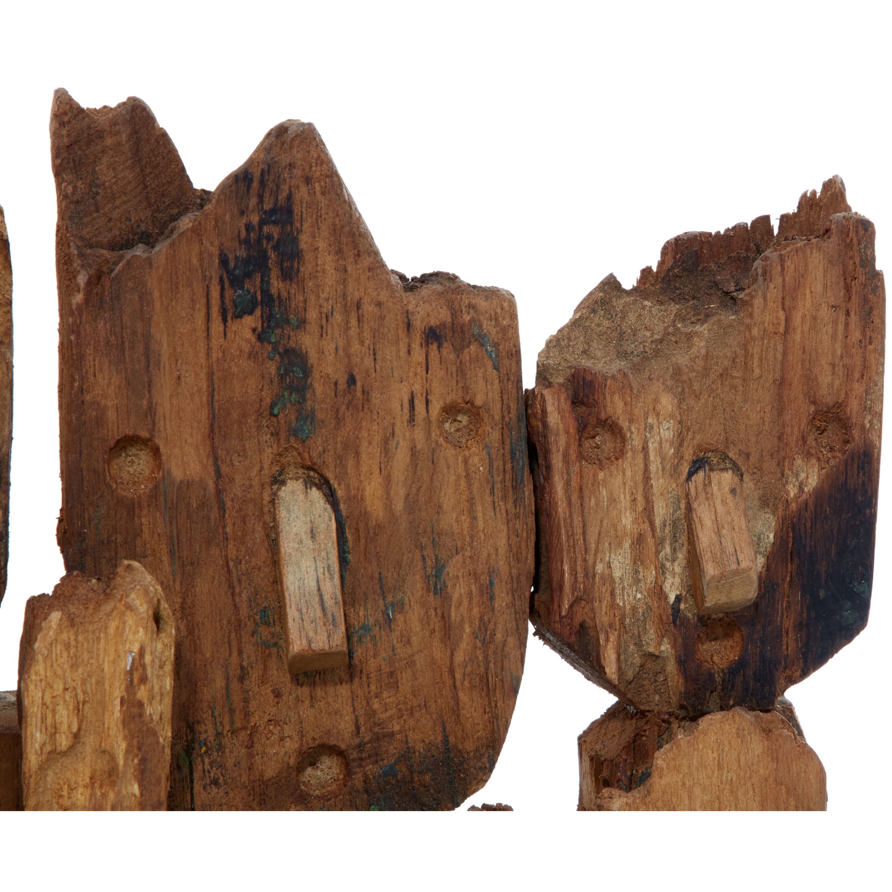 13" x 16" Brown Teak Wood Handmade Carved Abstract Sculpture with Faces, by DecMode