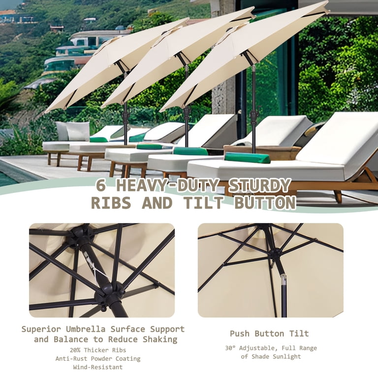 7 beige patio umbrella with tilt Autlaycil 7.5FT Patio Umbrella for Outdoor Use with Push Button Tilt and Crank, Steel Frame, Khaki Fabric