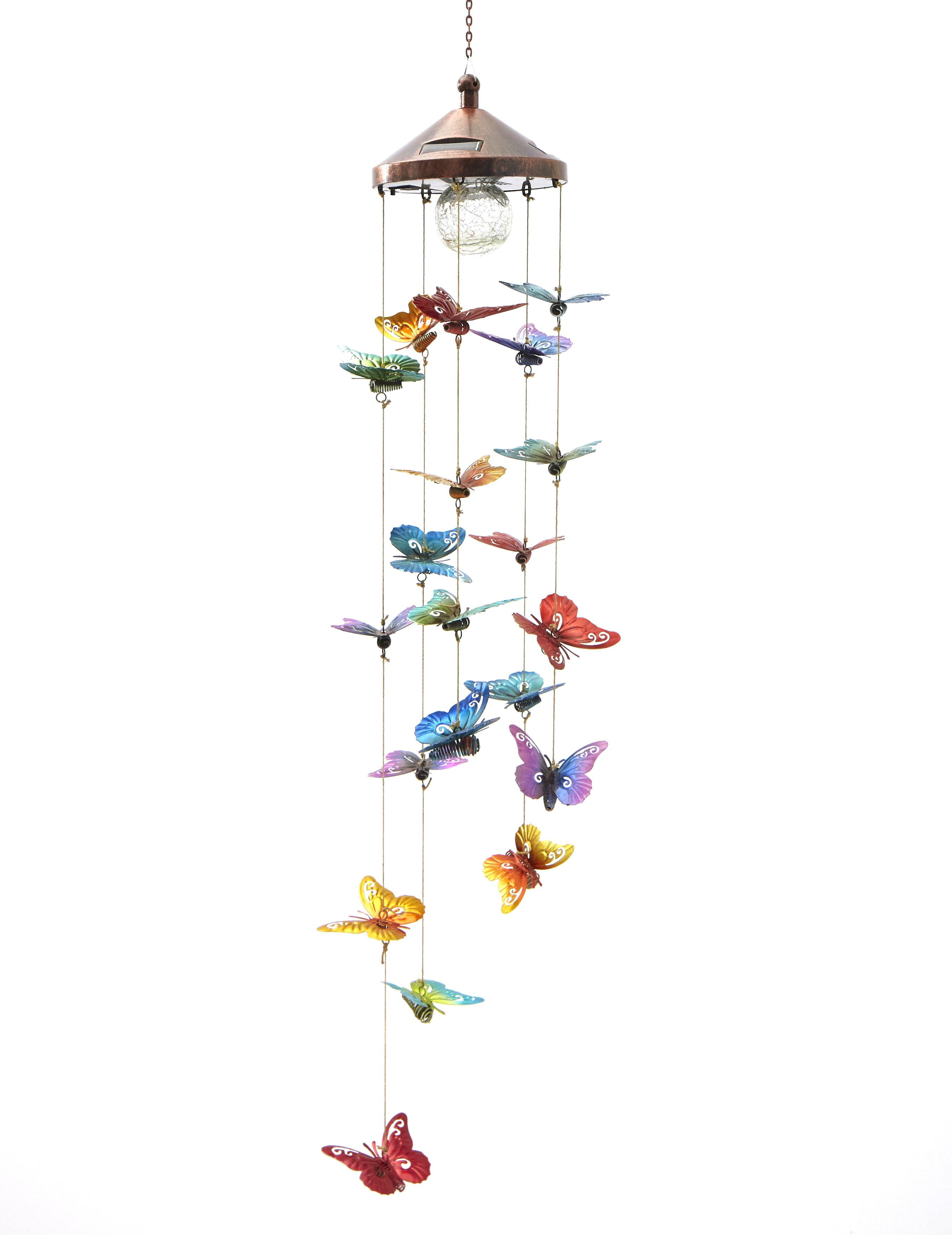 Hanging Solar Lighted Butterfly Mobile with Crackle Glass Bulb