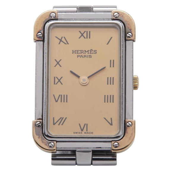 Pre-Owned Hermès Cloiseur Watch CR1.220 Quartz Gold Dial Stainless Steel Plated... (Good)