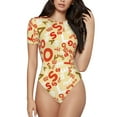 thumbnail image 2 of Uemuo Scandinavian Alphabet2 Pattern Women's One Piece Short Sleeve Swimsuit Rash Guard Surfing Modest Quick-drying Swimsuit Beach Essentials-Medium, 2 of 9