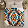 thumbnail image 5 of Desert Diamond Armchair Scene, Bold Rustic Geometric Folk Art Style for Boho Pattern Lovers, Orange Turquoise Motif and Housewarming Gift, Warm Flannel Blanket for Living Room Bedroom, Home Decor, 5 of 9