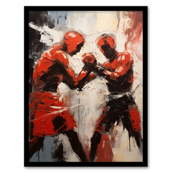 The Red Boxers Boxing Sparring Oil Painting Action Sport Artwork Art Print Framed Poster Wall Decor 12x16 inch