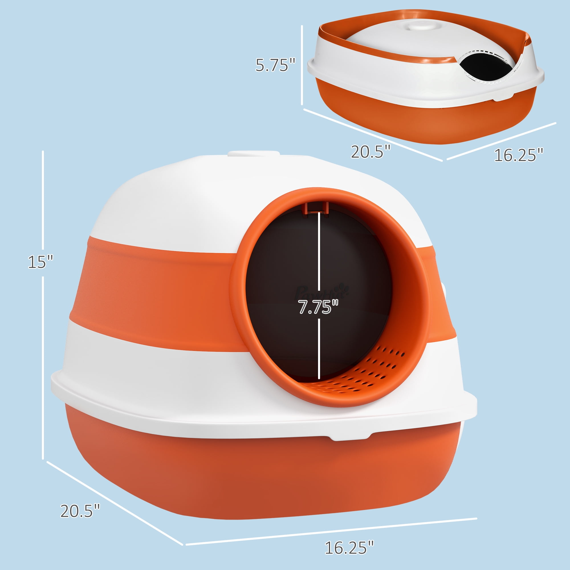 Foldable Covered Cat Litter Box with Lid, High Sides Enclosed Kitty Litter Box with Air Freshener, Large Two-Way Entrance Anti-Splash Easy Clean Design for Cats Up to 10lbs, Orange Black
