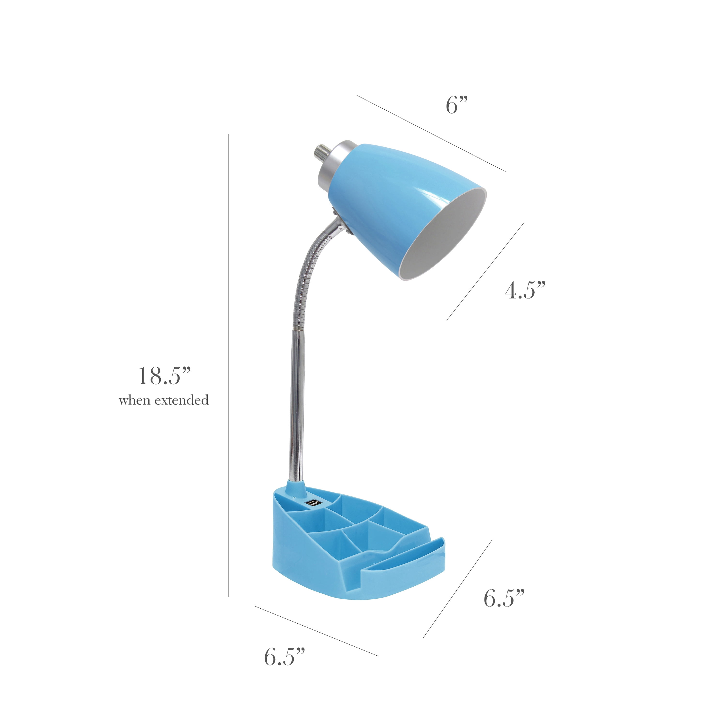 Simple Designs 18.5" Gooseneck Organizer Desk Lamp with iPad Tablet Stand Book Holder and USB port, with LED Bulb, Blue